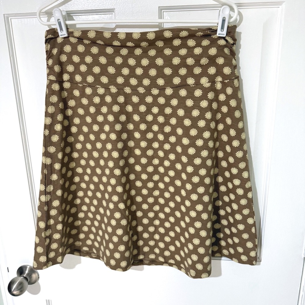 Toad&Co Brown Daisy Floral A-Line Skirt Women Large Stretch Textured Mini Skirt